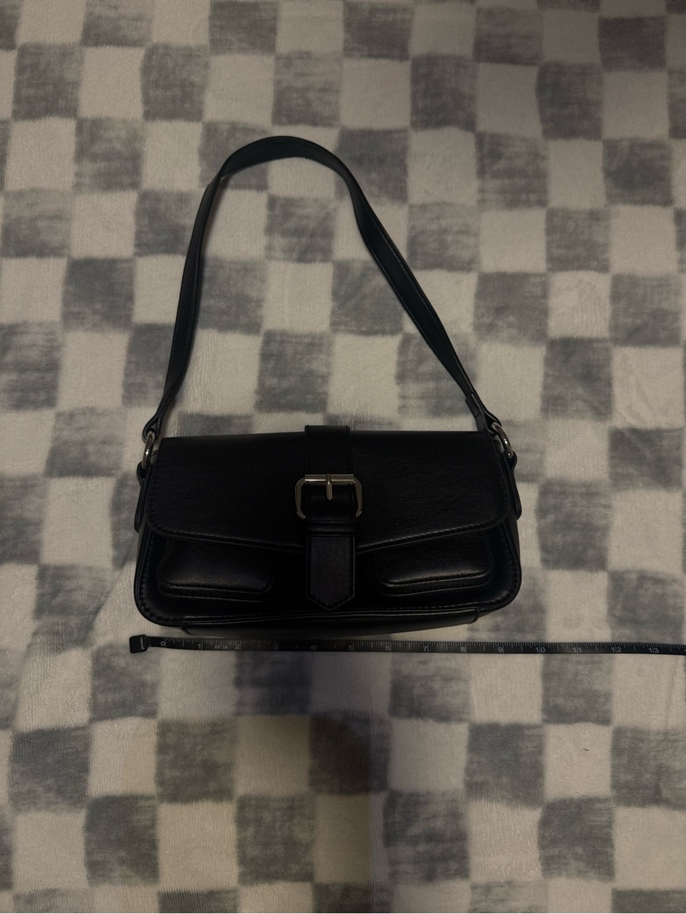 Brandy Melville Classic Black Shoulder Bag with Front Buckle
